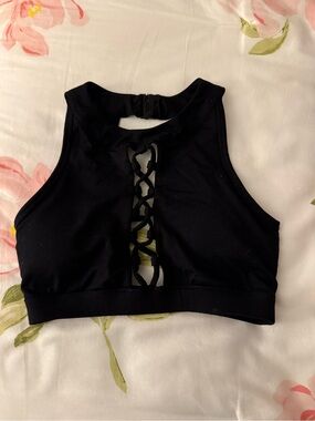 Black Lace-Up High Neck sports bra